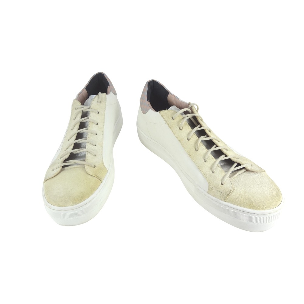 P448 Platform Sneakers Womens 9-1/2 White Cream Silver Italian Leather